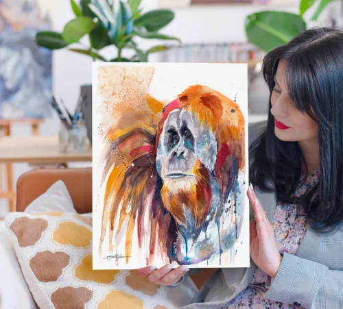 Sumatran orangutan watercolor painting, limited edition art print by Slaveika Aladjova, view 2