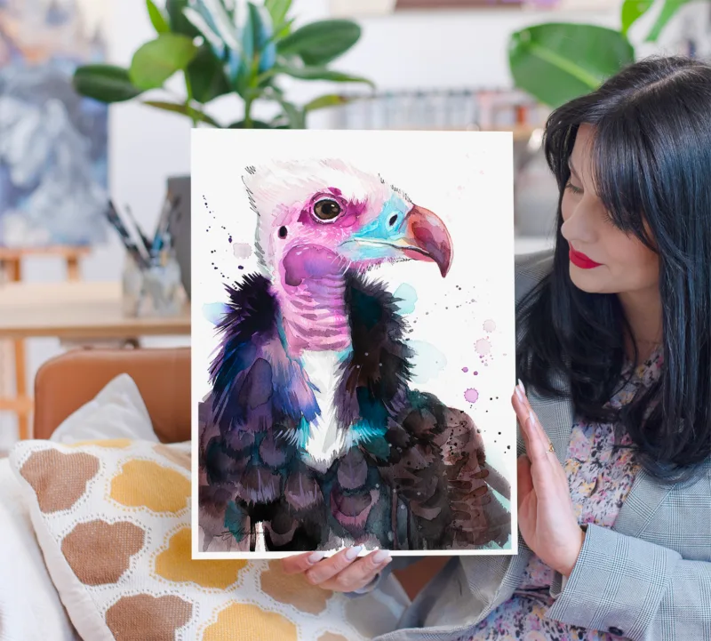 White-headed vulture watercolor painting, limited edition art print by Slaveika Aladjova