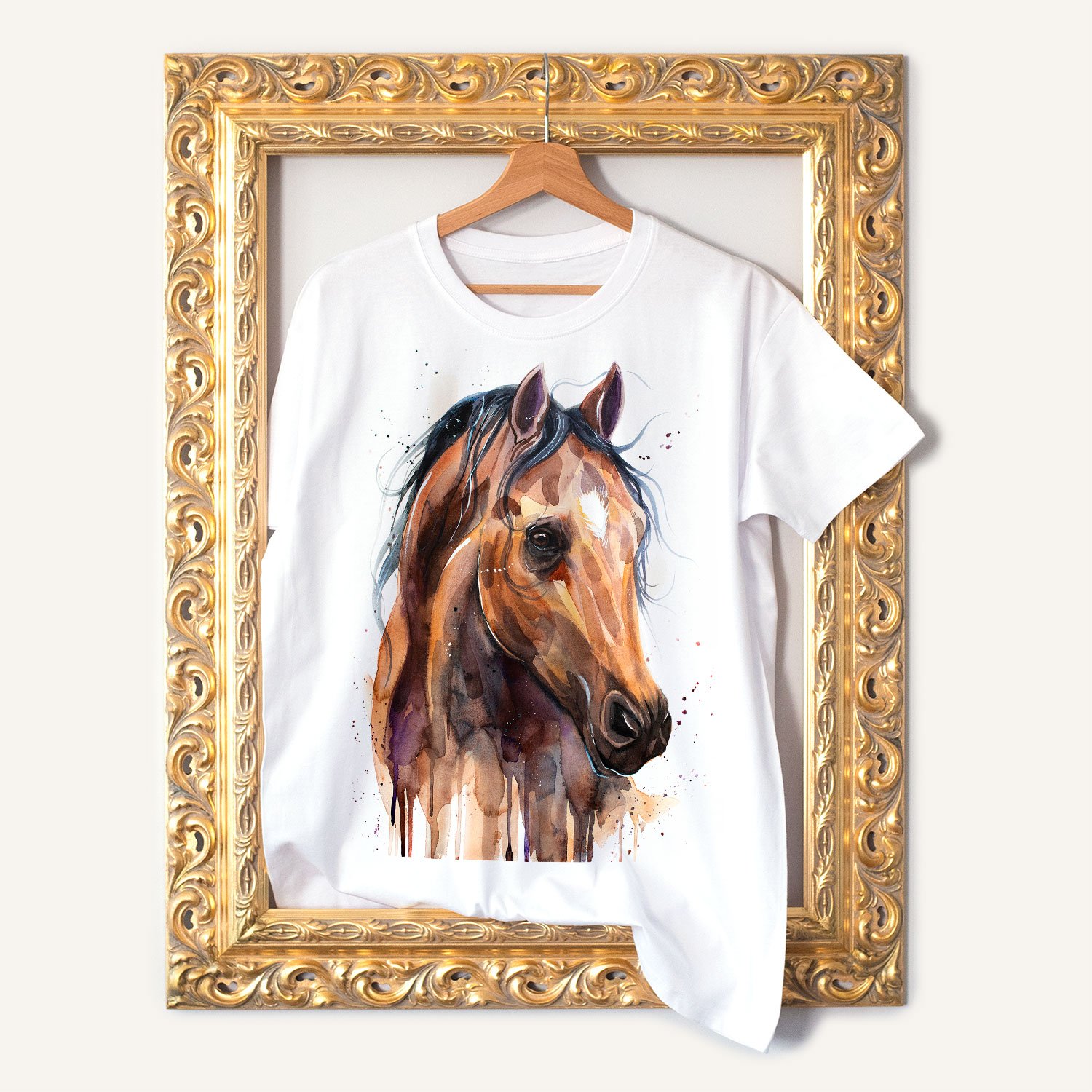 Horse art T-shirt with a watercolor painting by Slaveika Aladjova