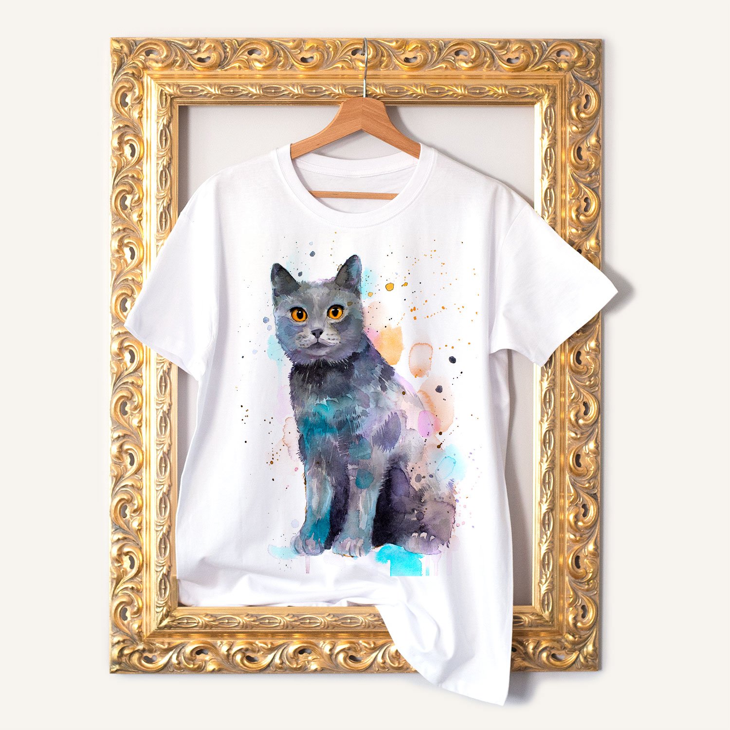 Cat art T-shirt with a watercolor painting by Slaveika Aladjova