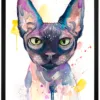 Sphynx cat watercolor painting, limited edition art print by Slaveika Aladjova, view 2