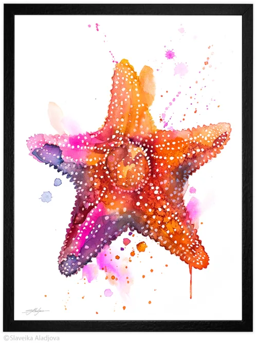 Starfish watercolor painting, limited edition art print by Slaveika Aladjova, view 2