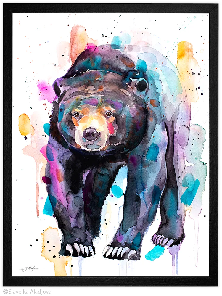 Sun bear walking, watercolor painting, limited edition art print by Slaveika Aladjova, view 2