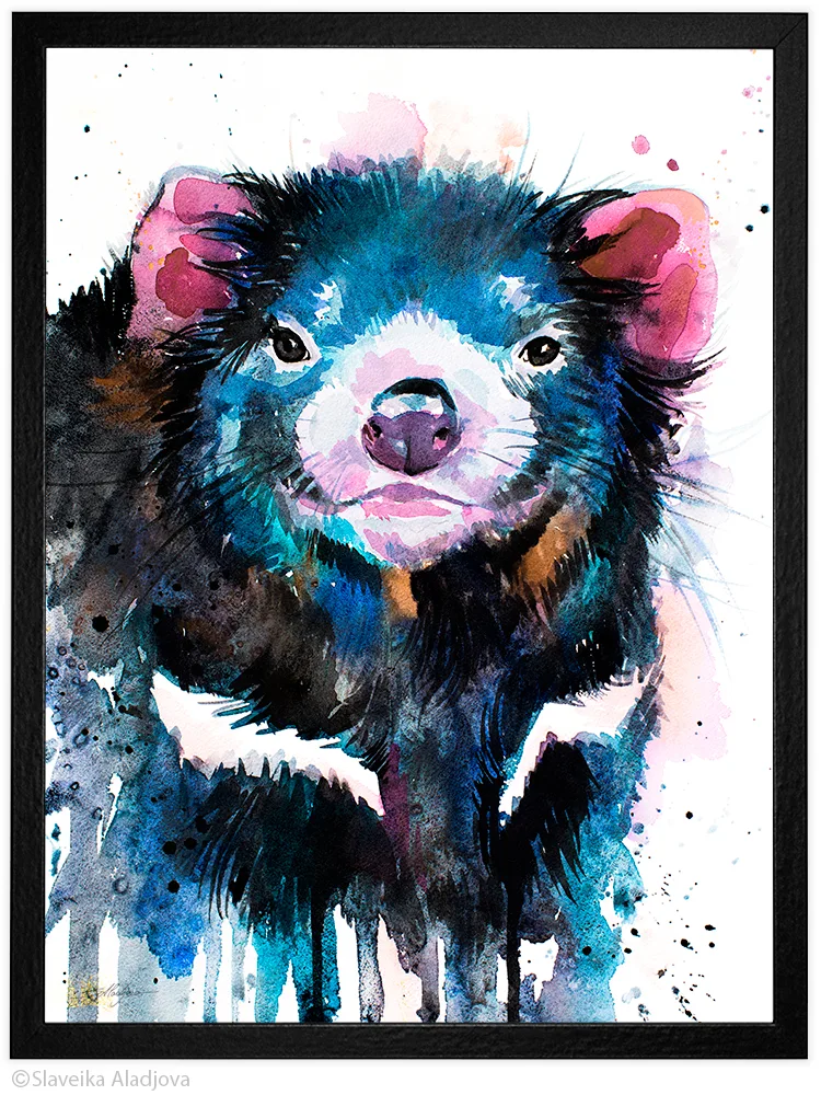 Tasmanian devil watercolor painting, limited edition art print by Slaveika Aladjova, view 3