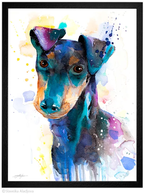 Manchester Terrier watercolor painting, limited edition art print by Slaveika Aladjova, view 2