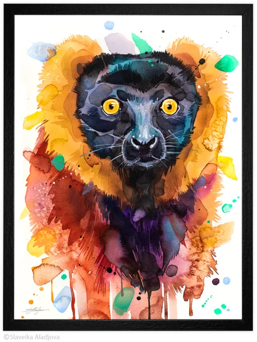 Red ruffed lemur watercolor painting, limited edition art print by Slaveika Aladjova, view 2