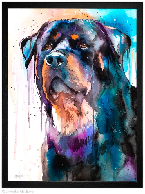 Rottweiler watercolor painting, limited edition art print by Slaveika Aladjova, view 2