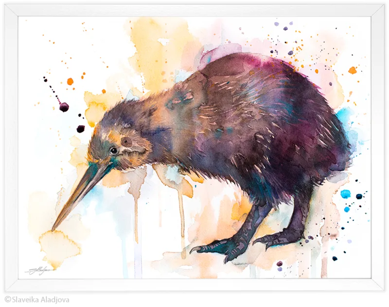 Kiwi watercolor painting, limited edition art print by Slaveika Aladjova, view 4
