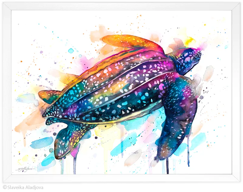 Leatherback sea turtle watercolor painting, limited edition art print by Slaveika Aladjova, view 4