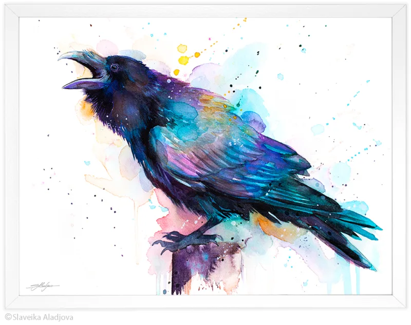 Raven watercolor painting, limited edition art print by Slaveika Aladjova, view 4