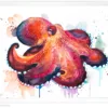 Coconut octopus watercolor painting, limited edition art print by Slaveika Aladjova, view 4