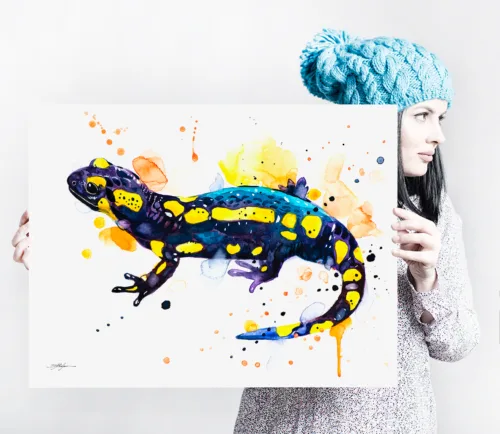 Fire salamander watercolor painting print by Slaveika Aladjova, animal, illustration, home decor, wall art, gift, portrait, vertebrates Fire salamander watercolor painting, limited edition art print by Slaveika Aladjova