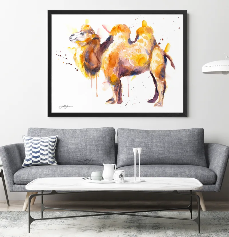 Camel watercolor painting, limited edition art print by Slaveika Aladjova, view 2