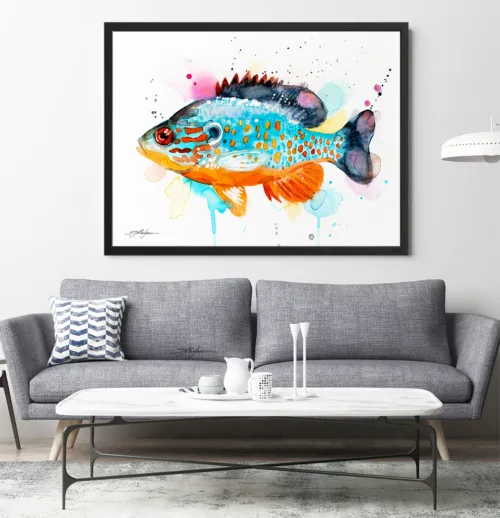 Orangespotted sunfish watercolor painting, limited edition art print by Slaveika Aladjova, view 2
