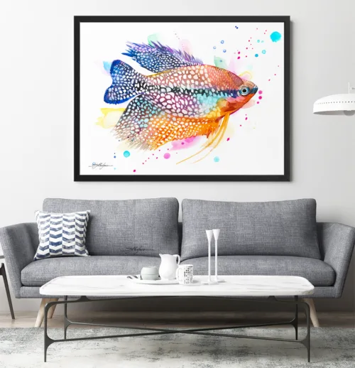 Pearl gourami watercolor painting, limited edition art print by Slaveika Aladjova, view 2