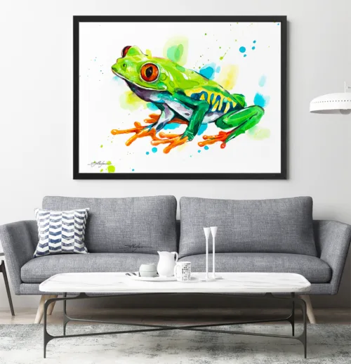 Red-eyed tree frog watercolor painting, limited edition art print by Slaveika Aladjova, view 2