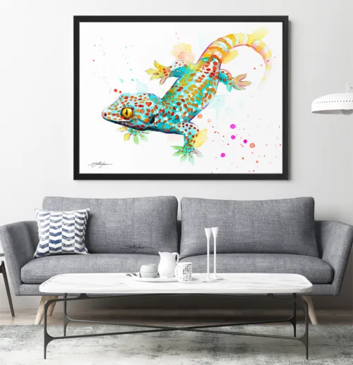Tokay gecko watercolor painting, limited edition art print by Slaveika Aladjova, view 2