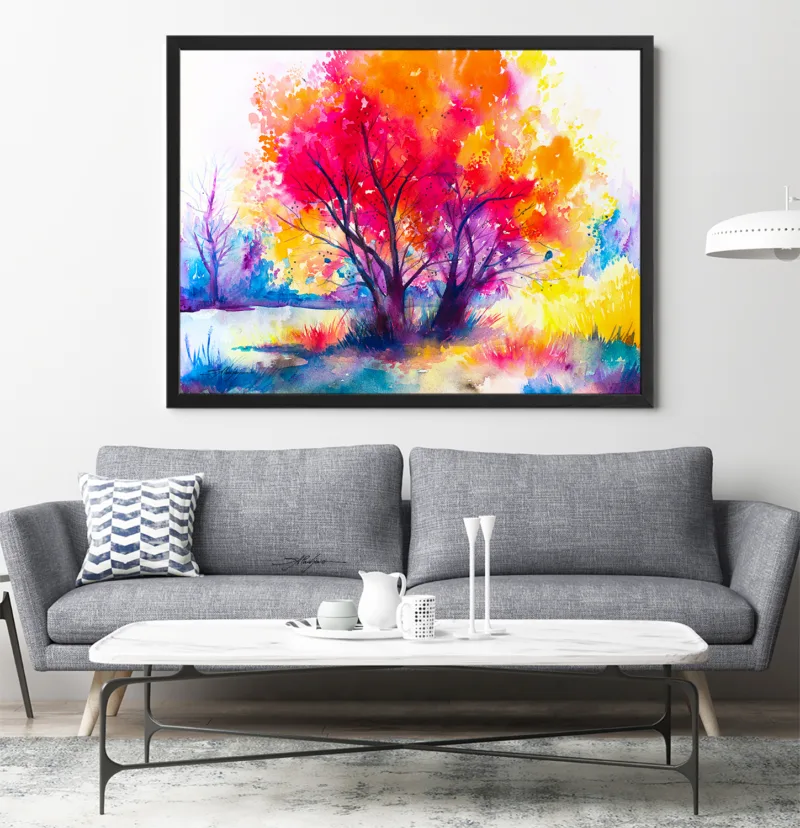 Colorful tree watercolor painting, limited edition art print by Slaveika Aladjova