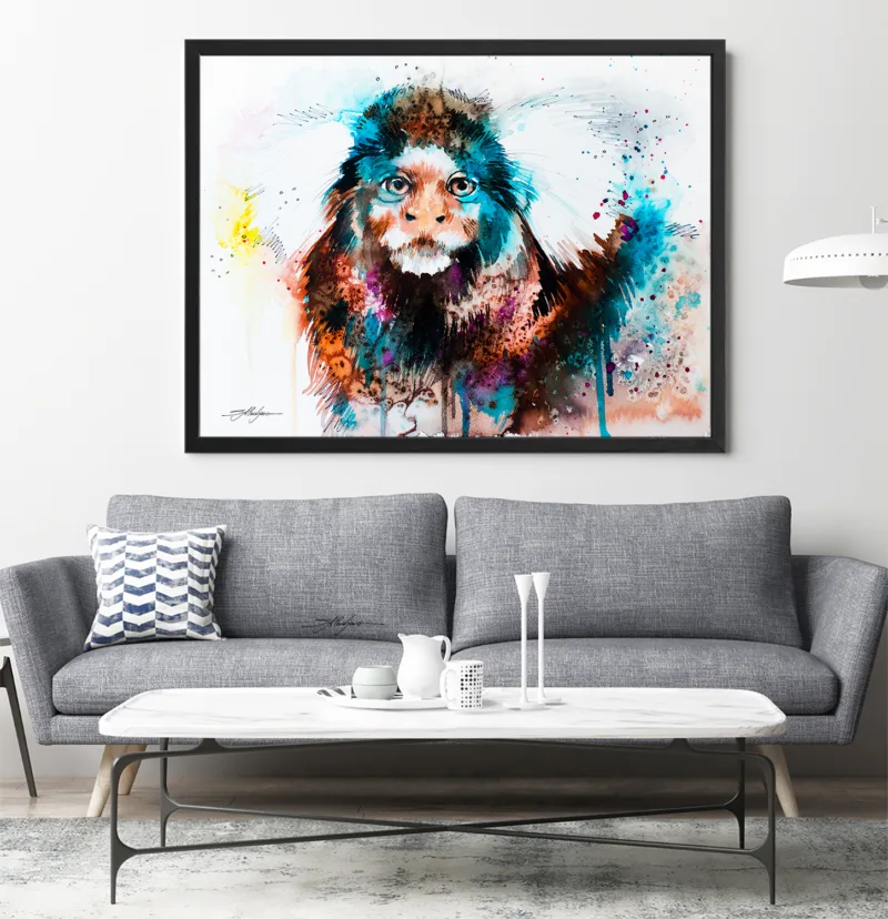 Common marmoset watercolor painting, limited edition art print by Slaveika Aladjova, view 2