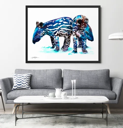 Baby tapirs watercolor painting, limited edition art print by Slaveika Aladjova, view 2