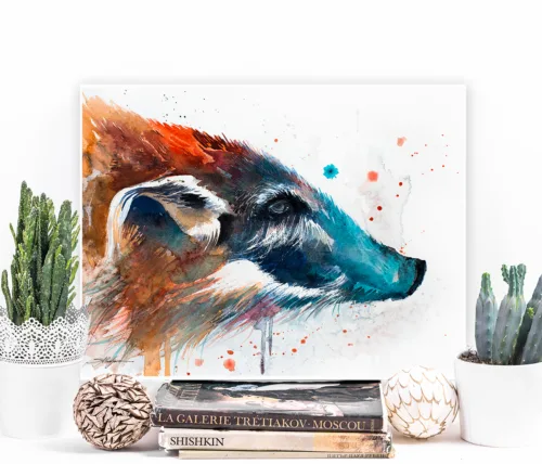 Red river hog watercolor painting, limited edition art print by Slaveika Aladjova, view 2