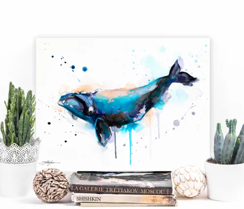 North Atlantic right whale watercolor painting, limited edition art print by Slaveika Aladjova, view 2