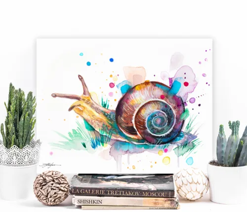 Snail Snail watercolor painting, limited edition art print by Slaveika Aladjova