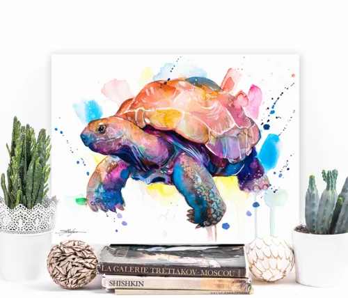 Galapagos giant tortoise watercolor painting, limited edition art print by Slaveika Aladjova, view 2