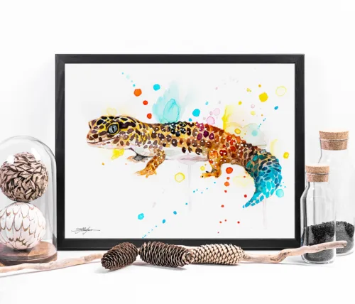 Leopard gecko Leopard gecko watercolor painting, limited edition art print by Slaveika Aladjova