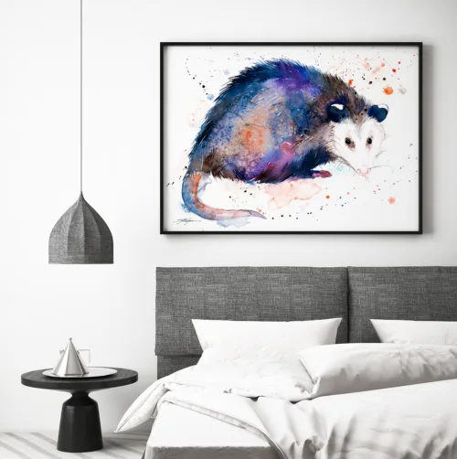 Opossum watercolor painting, limited edition art print by Slaveika Aladjova, view 2