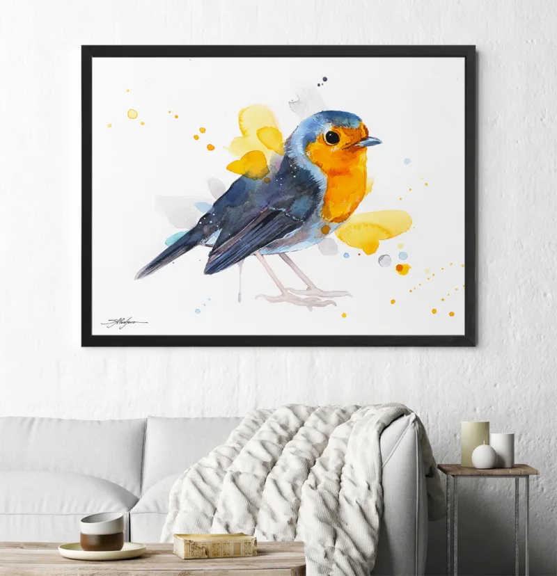 European robin watercolor painting, limited edition art print by Slaveika Aladjova, view 4