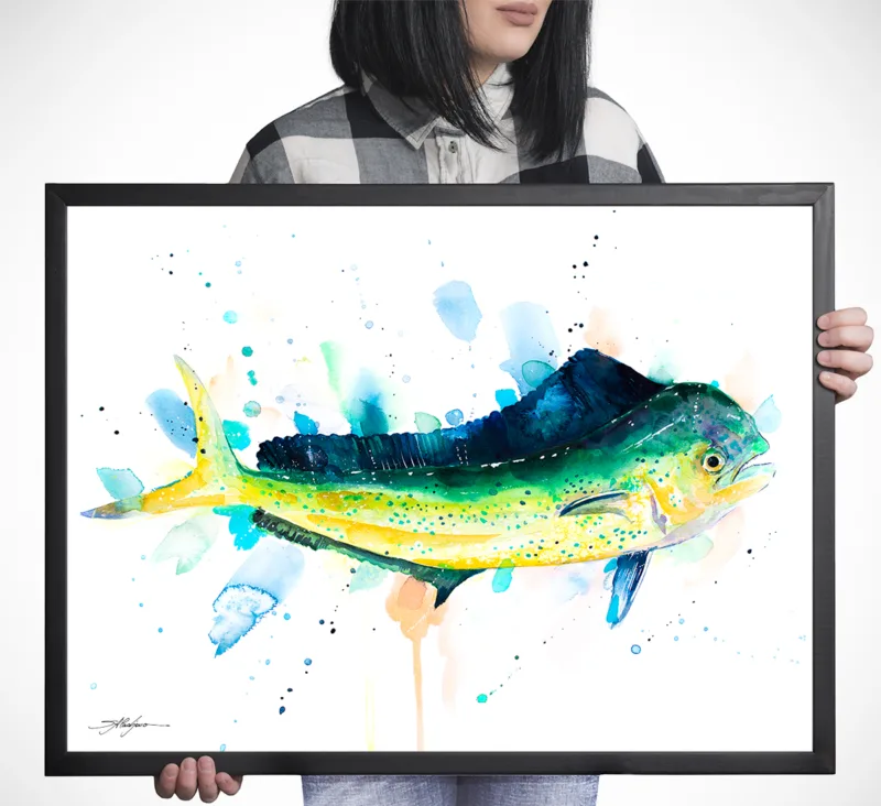 Mahi mahi dorado watercolor painting, limited edition art print by Slaveika Aladjova, view 4