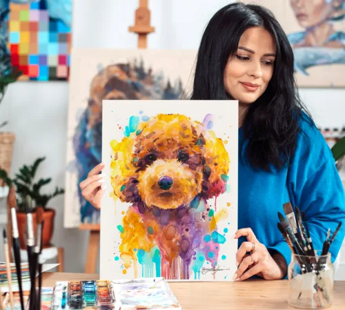 Toy poodle watercolor painting, limited edition art print by Slaveika Aladjova, view 2