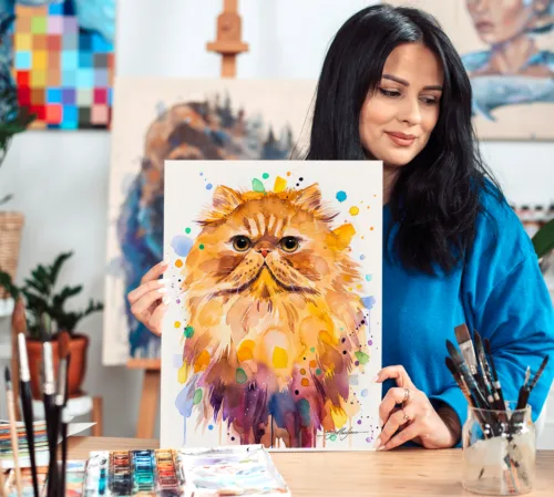 Persian cat watercolor painting, limited edition art print by Slaveika Aladjova, view 2