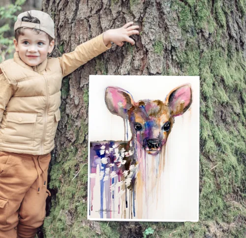 Deer Fawn, young deer, watercolor painting, limited edition art print by Slaveika Aladjova