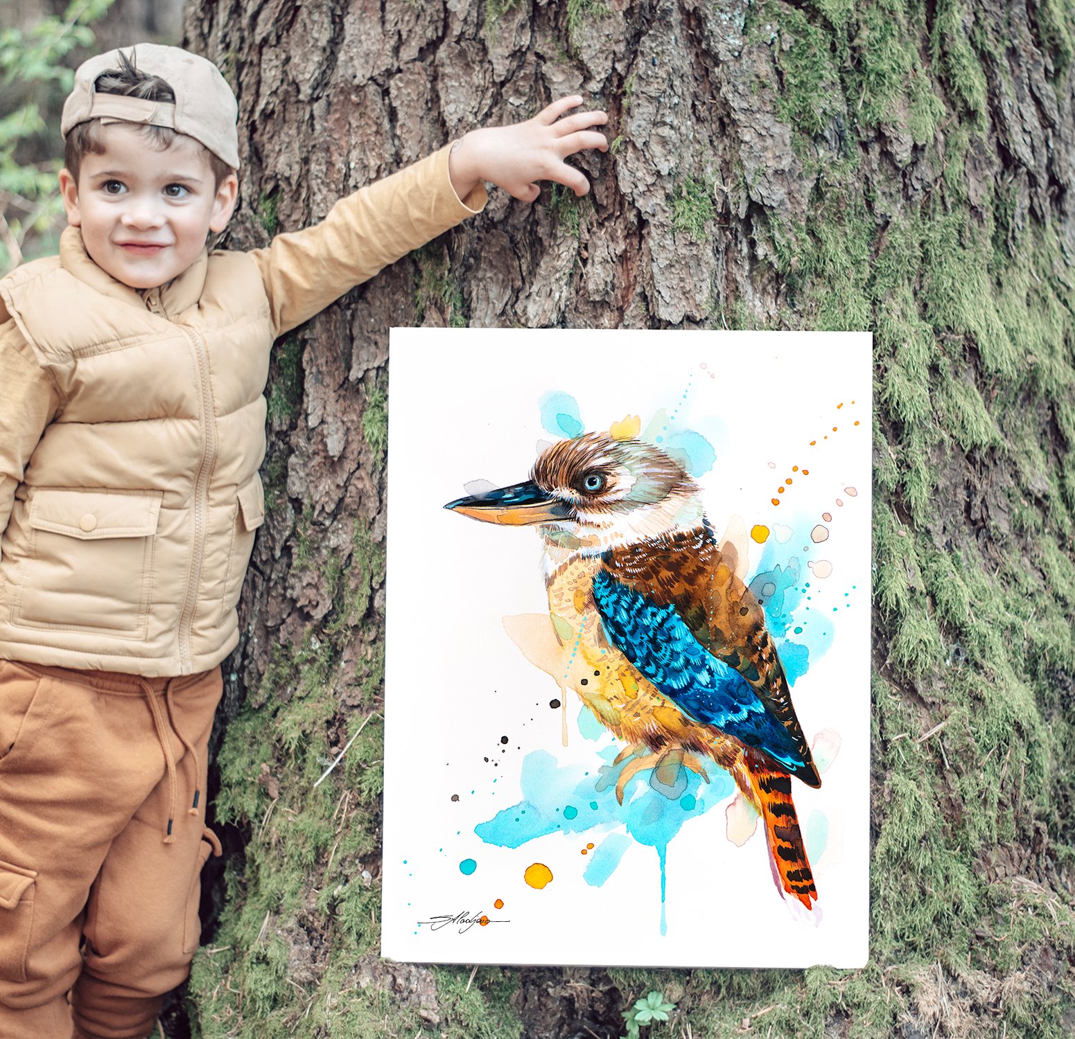 Kookaburra bird watercolor painting print by Slaveika Aladjova
