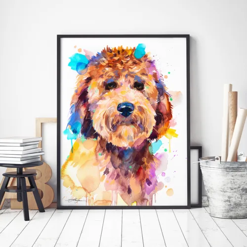 Goldendoodle watercolor painting, limited edition art print by Slaveika Aladjova