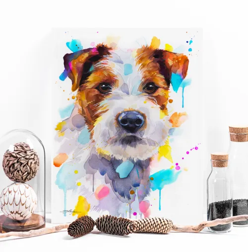 Parson Russell Terrier watercolor painting, limited edition art print by Slaveika Aladjova