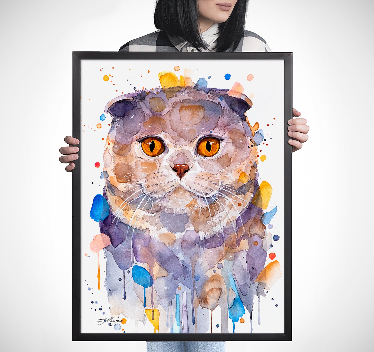 Scottish Fold Cat watercolor painting print