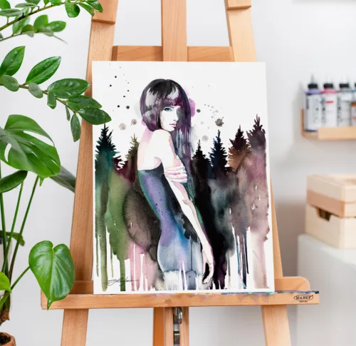 Forest girl watercolor painting, limited edition art print by Slaveika Aladjova, view 2