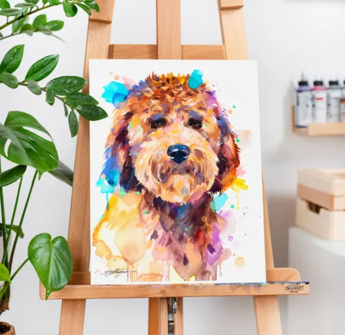 Goldendoodle watercolor painting, limited edition art print by Slaveika Aladjova, view 2