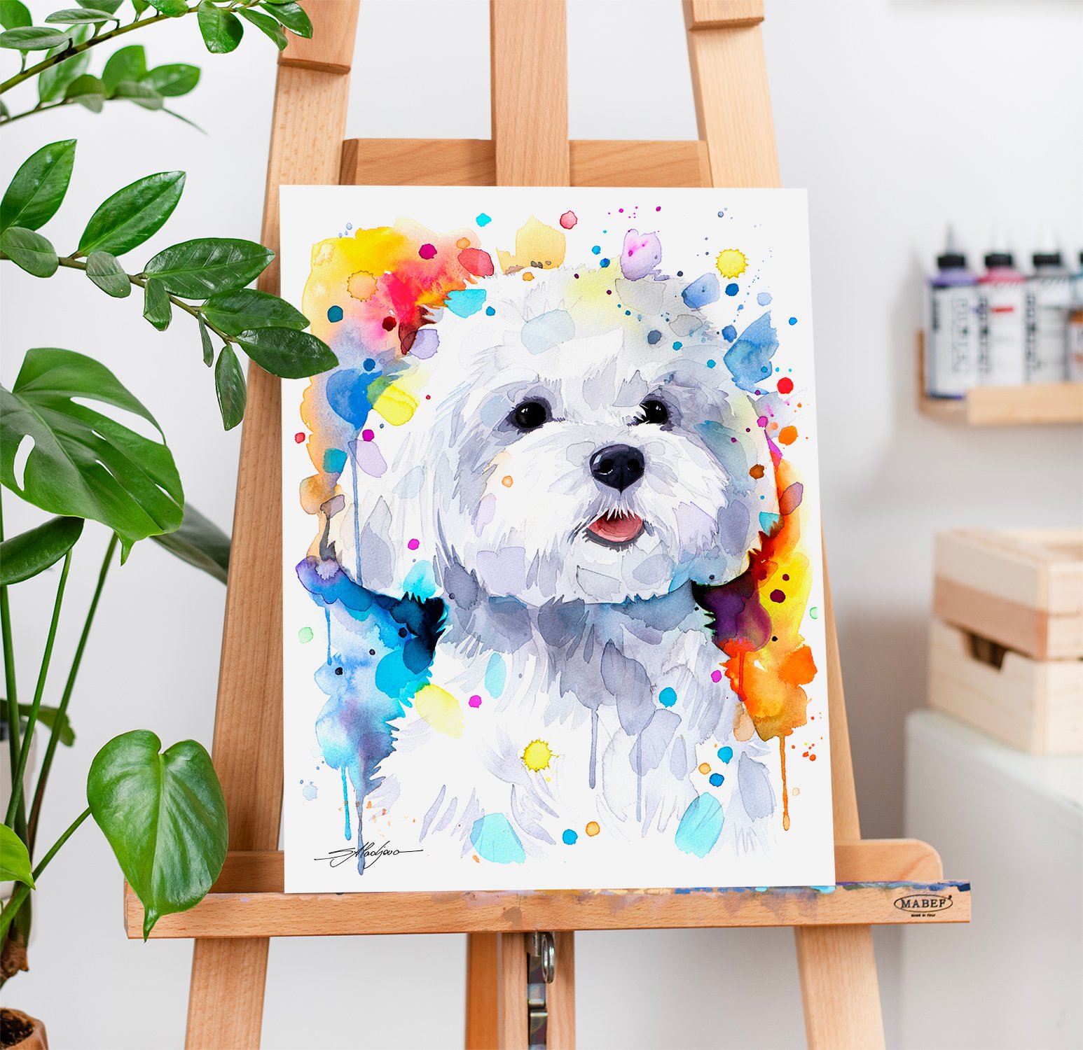 Maltese Dog watercolor painting print by Slaveika Aladjova
