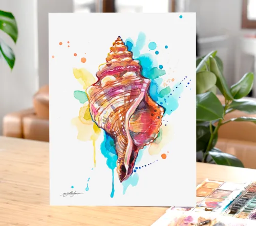 Seashell watercolor painting, limited edition art print by Slaveika Aladjova, view 2