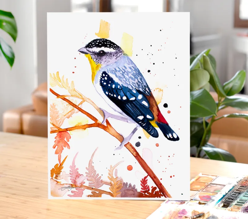 Spotted pardalote watercolor painting, limited edition art print by Slaveika Aladjova, view 4