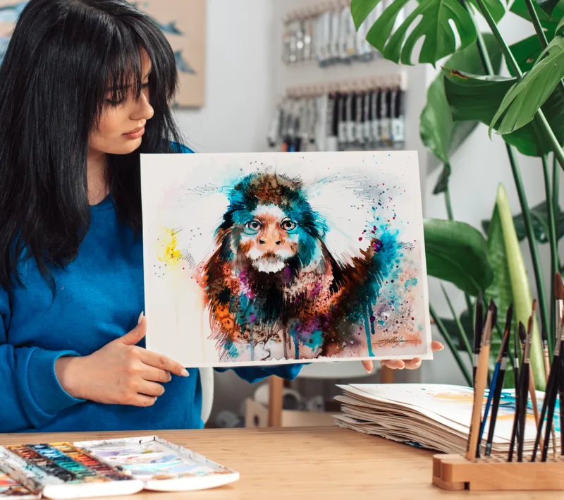 Common marmoset watercolor painting, limited edition art print by Slaveika Aladjova