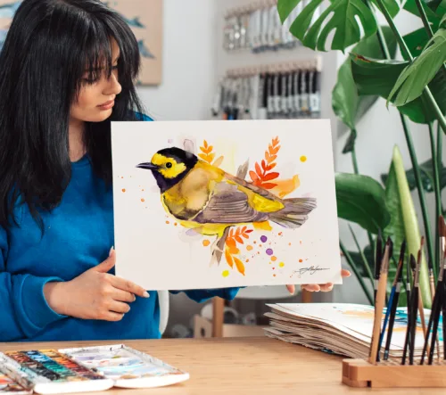 Hooded warbler bird Hooded warbler watercolor painting, limited edition art print by Slaveika Aladjova