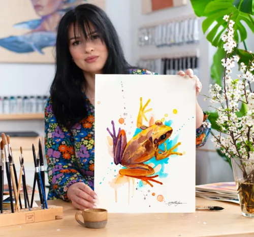 Slaveika-Aladjova-Art-5 Yellow frog watercolor painting, limited edition art print by Slaveika Aladjova
