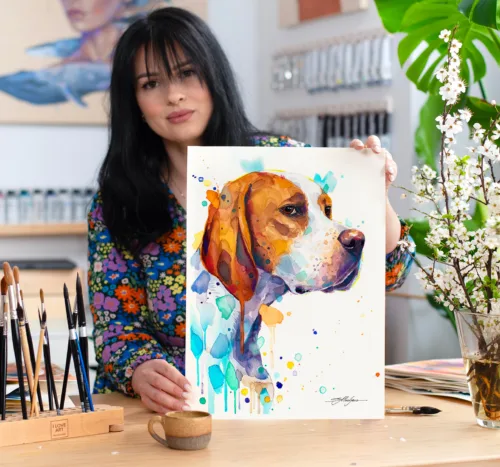 English Pointer watercolor painting, limited edition art print by Slaveika Aladjova, view 2