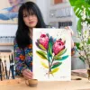 Protea Pink Ice watercolor painting, limited edition art print by Slaveika Aladjova, view 2