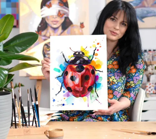 Ladybug watercolor painting, limited edition art print by Slaveika Aladjova, view 2
